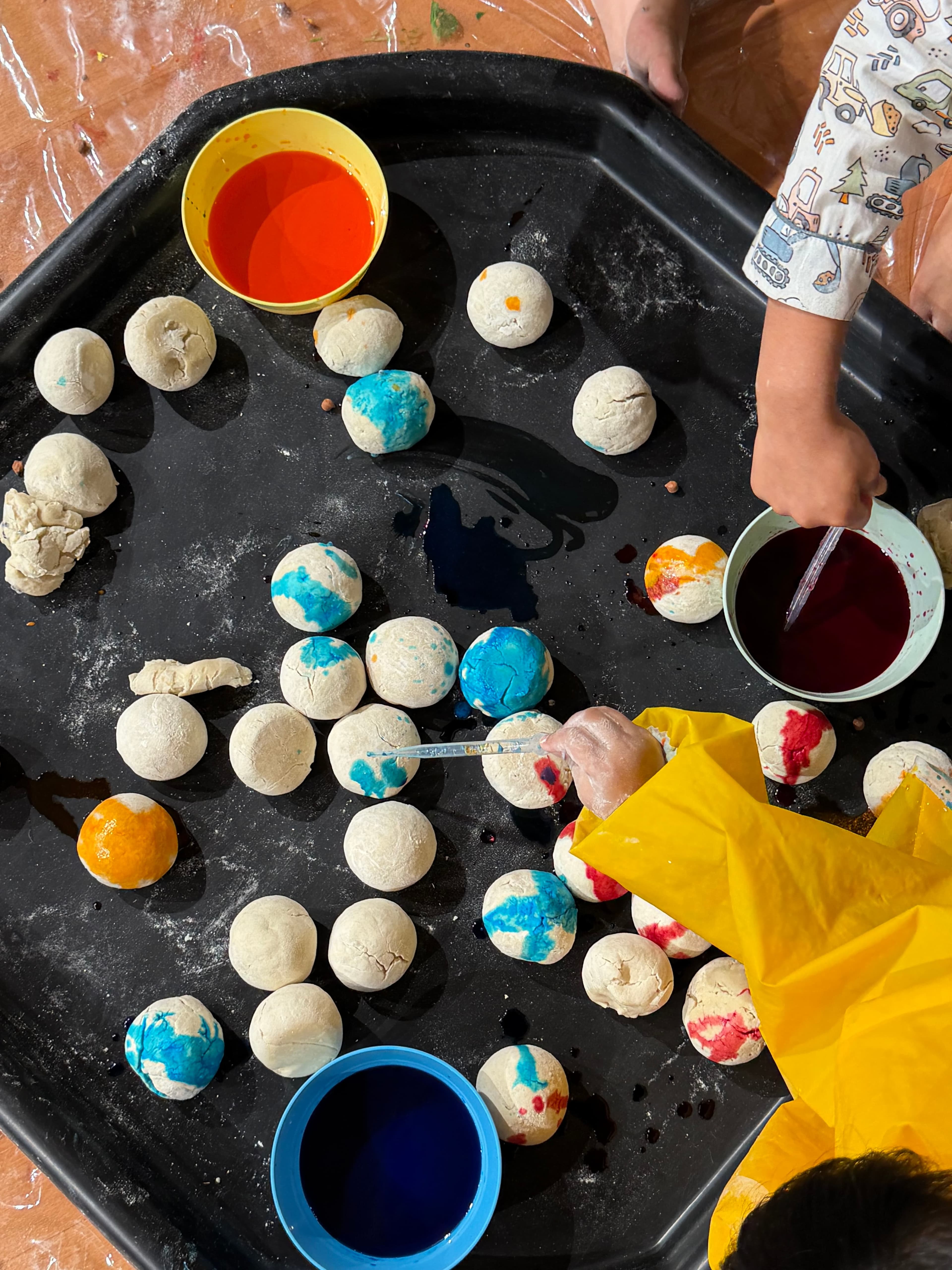 Colorful sorting toys in a basket
