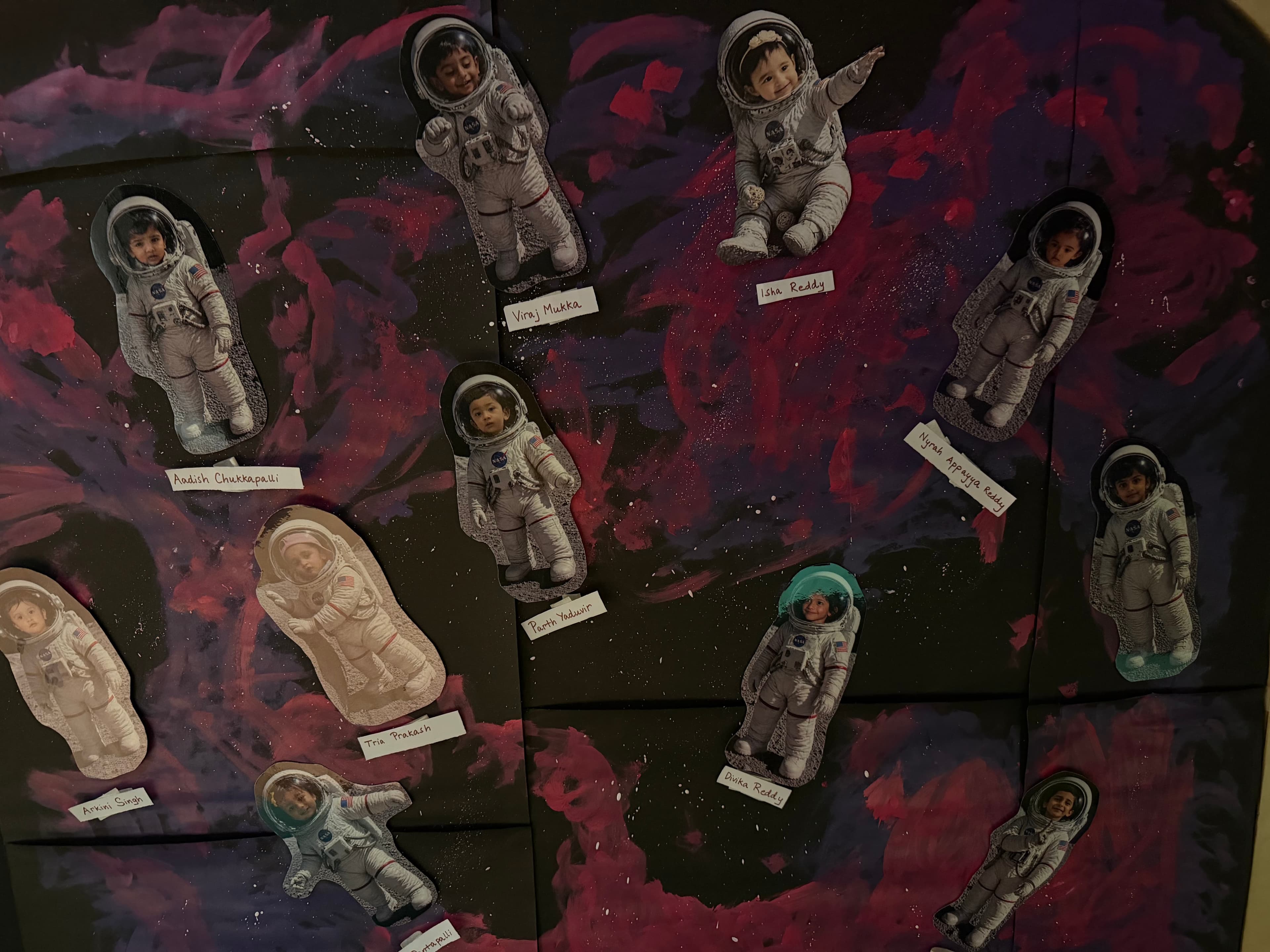 Space-themed astronaut display board